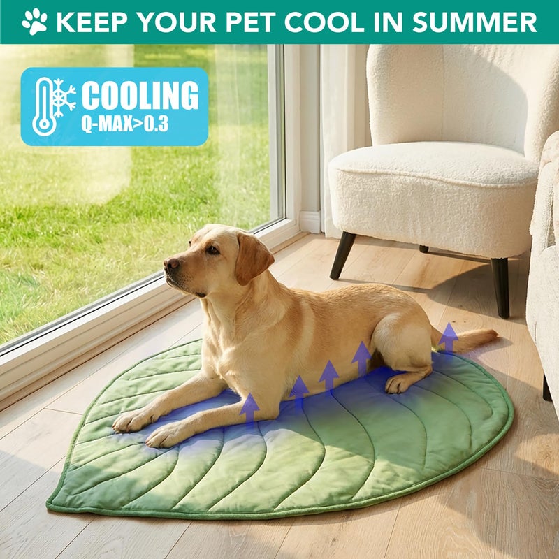 PetAmi Dog Cooling Mat, Leaf Shape, Reversible Cooling Nylon Blanket Soft Fleece Pet Pad for Dogs Cats, Summer All Season Use Q-Max>0.3, Small 32x39 in, Sage Green - Image 2