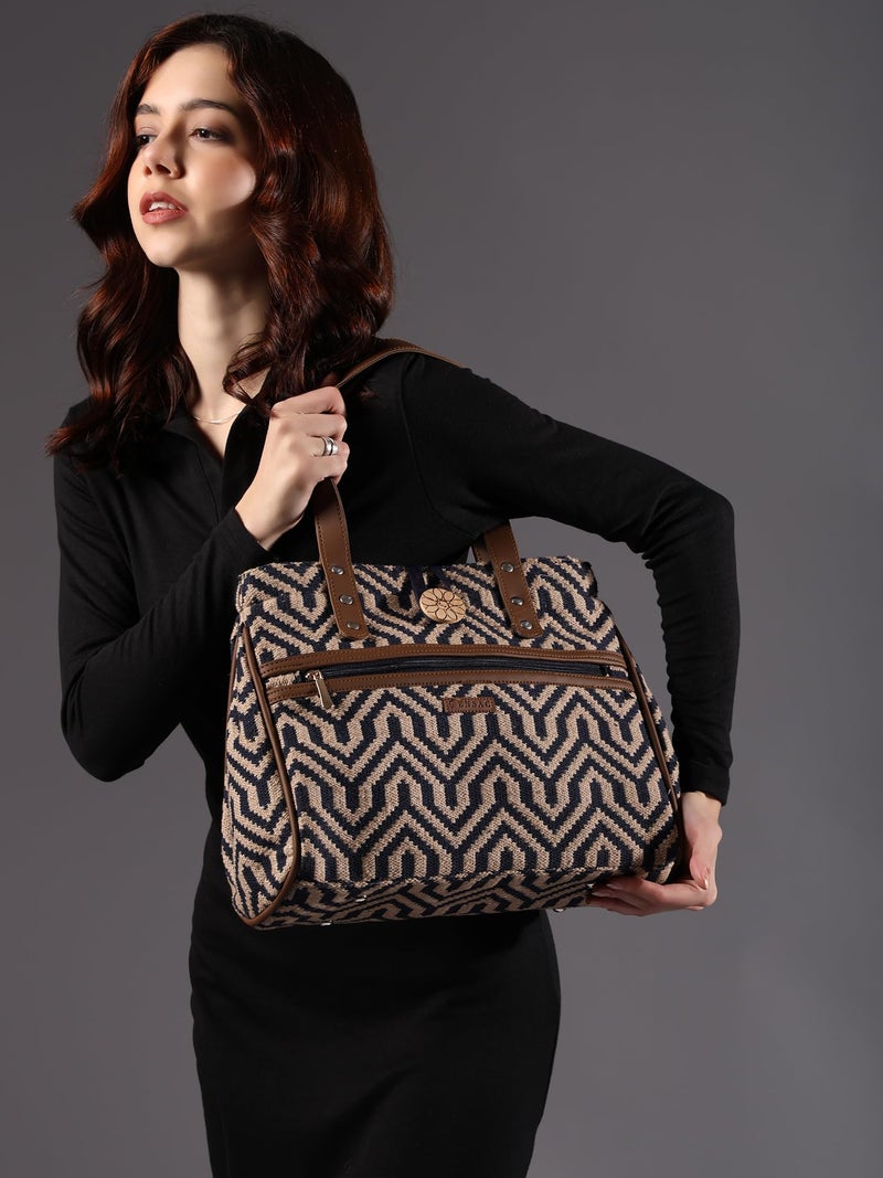 ENSAC Premium Cotton Tote Bag for Women, Stylish Handbag for women with Zip Closure | Fit for Office Bag, College, Travel Use | Handcrafted in India - Image 2