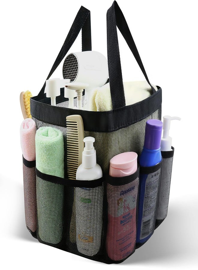 ASBEFORE Mesh Shower Caddy Portable, Shower Tote Bag for Dorm Room Essentials, 8 Pockets Large Shower Basket for College Gym Beach Camping (1, Black) - Image 1