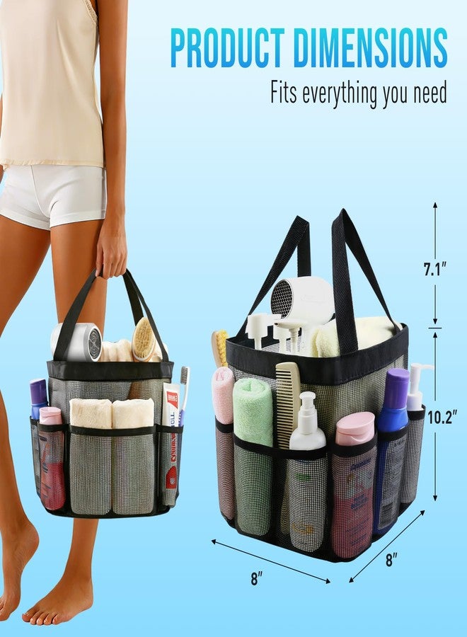 ASBEFORE Mesh Shower Caddy Portable, Shower Tote Bag for Dorm Room Essentials, 8 Pockets Large Shower Basket for College Gym Beach Camping (1, Black) - Image 2