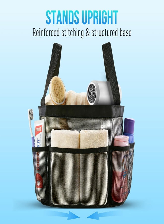 ASBEFORE Mesh Shower Caddy Portable, Shower Tote Bag for Dorm Room Essentials, 8 Pockets Large Shower Basket for College Gym Beach Camping (1, Black) - Image 3