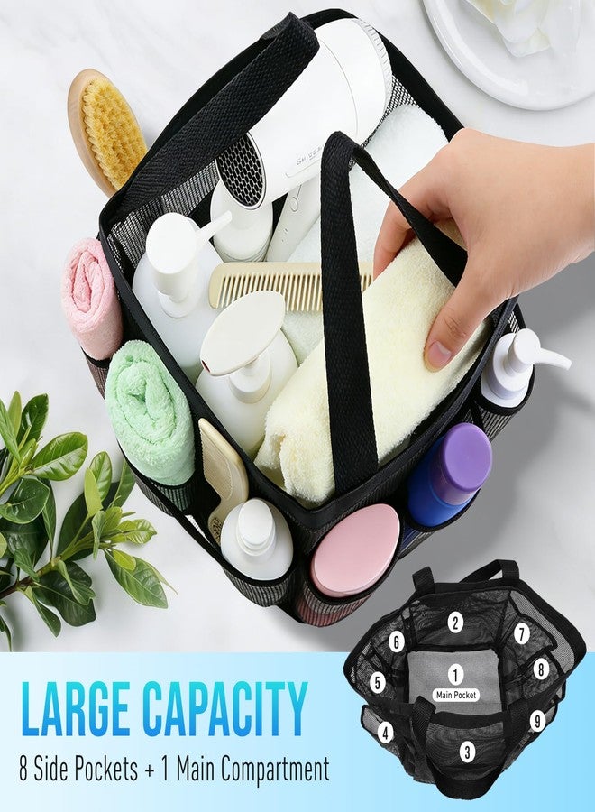 ASBEFORE Mesh Shower Caddy Portable, Shower Tote Bag for Dorm Room Essentials, 8 Pockets Large Shower Basket for College Gym Beach Camping (1, Black) - Image 4