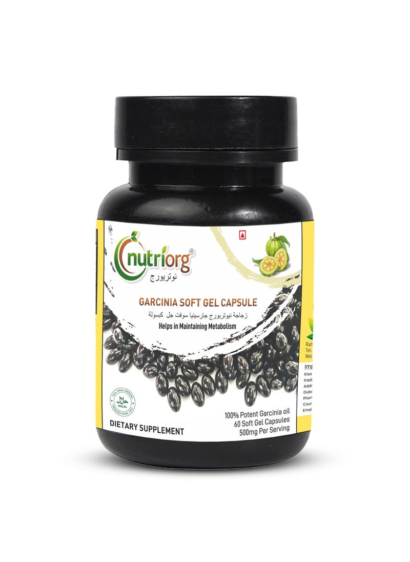 nutriorg Garcinia Soft gel 60 Capsules Weight Management And Detoxification Supplement Boosts Metabolism  - Image 1