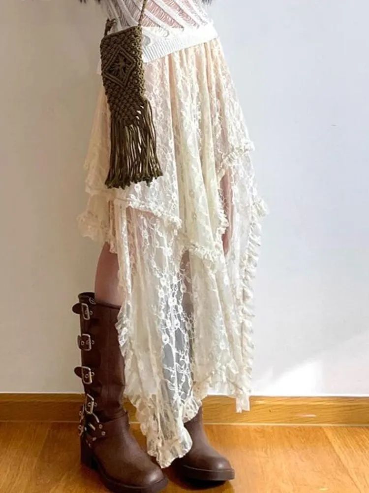 Women's Light Beige Lace Skirt - Image 4