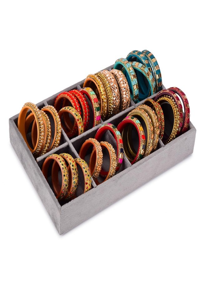 Azyeea - Bangle Storage Box in 8 slots Chudi kada & Bracelets holder Box for Bridal,–Durable & Elegant Bangle Holder for women/removal & adjustable slots in this box (11.5X7.5X1.8 Inch) /grey/ - Image 1