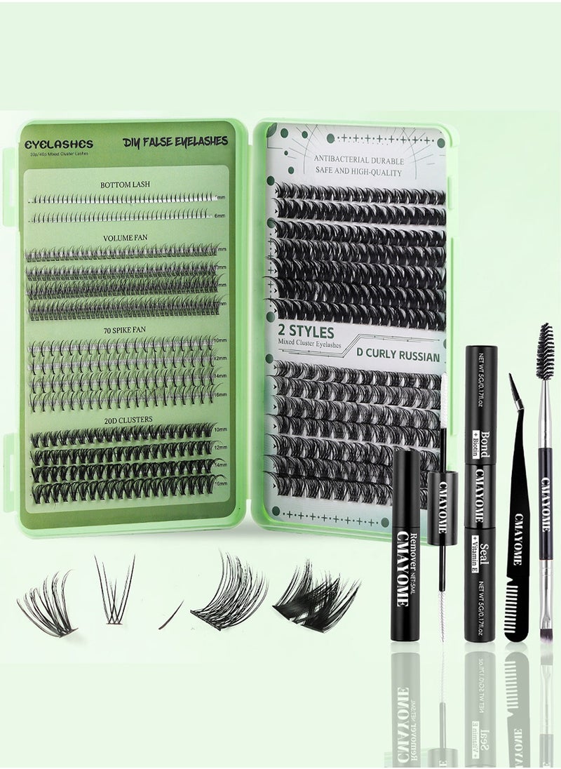 Bukela - False Eyelashes DIY Lash Extension Kit - Individual Cluster Lashes 554 Pcs, 6 Styles - Dense Natural Lashes with Tweezers, Glue & Remover - Reusable Eyelash Extension - Image 1