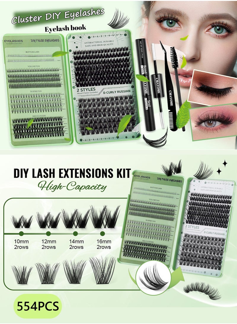 Bukela - False Eyelashes DIY Lash Extension Kit - Individual Cluster Lashes 554 Pcs, 6 Styles - Dense Natural Lashes with Tweezers, Glue & Remover - Reusable Eyelash Extension - Image 1