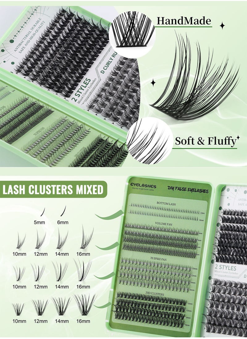 Bukela - False Eyelashes DIY Lash Extension Kit - Individual Cluster Lashes 554 Pcs, 6 Styles - Dense Natural Lashes with Tweezers, Glue & Remover - Reusable Eyelash Extension - Image 1