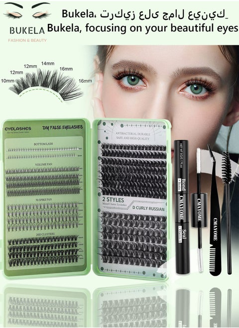False Eyelashes DIY Lash Extension Kit - Individual Cluster Lashes 554 Pcs, 6 Styles - Dense Natural Lashes with Tweezers, Glue & Remover - Reusable Eyelash Extension