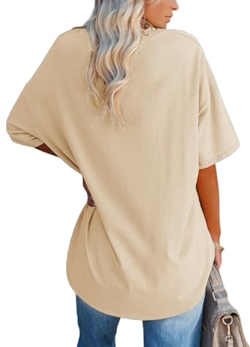 YEXIPO Women's Oversized T Shirts Summer Short Sleeve Loose Fit Casual Crewneck Plain Tunic Tops Apricot - Image 2