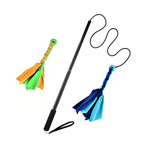 AMYESE Interactive Dog Toys Extendable Flirt Pole with 2pcs Fleece Lure Tugs for Dog Outdoor Entertainment Train and Exercise New Blue - Image 1