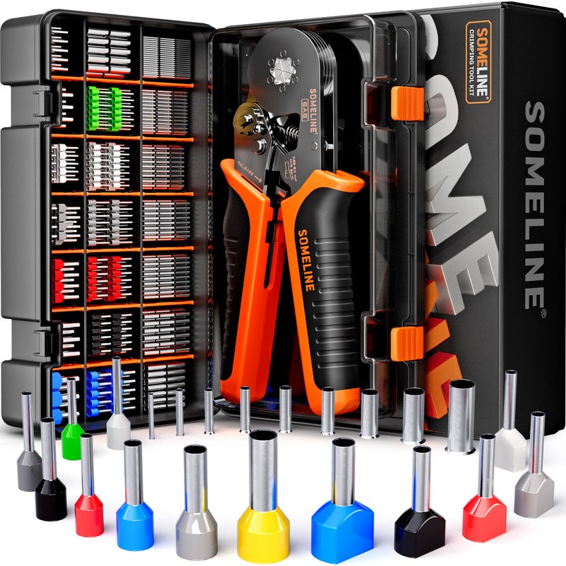 SOMELINE Ferrule Crimping Tool Kit,Wire Ferrules Kit,Hexagonal Ferrule Crimping Pliers (AWG 24-8) SOMELINE® Wire Crimping Tool, Wire Crimpers, Electrician tool kit with 21 Sizes Wiring Connectors Kit - Image 1