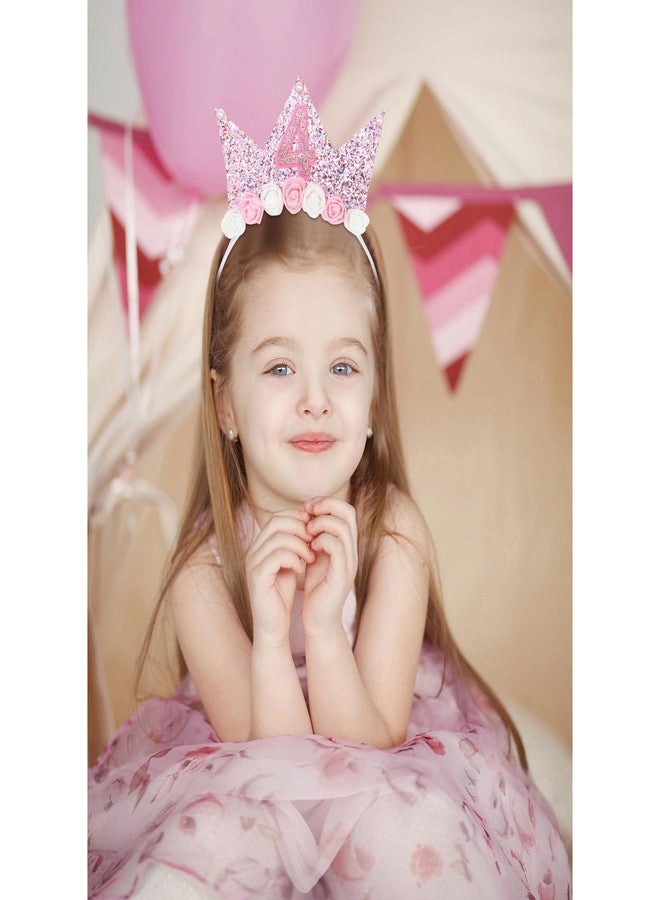 YARIEW 4th Birthday Decorations for Girls - Princess Crown Headband, Glitter Sash Kit and Tiara for Birthday Girls - Image 4
