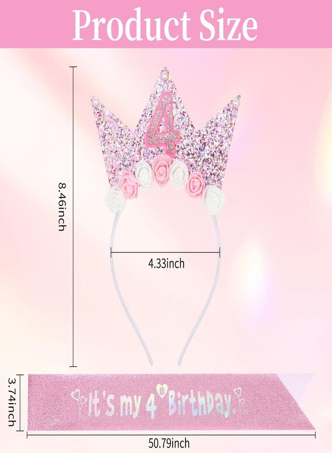 YARIEW 4th Birthday Decorations for Girls - Princess Crown Headband, Glitter Sash Kit and Tiara for Birthday Girls - Image 2