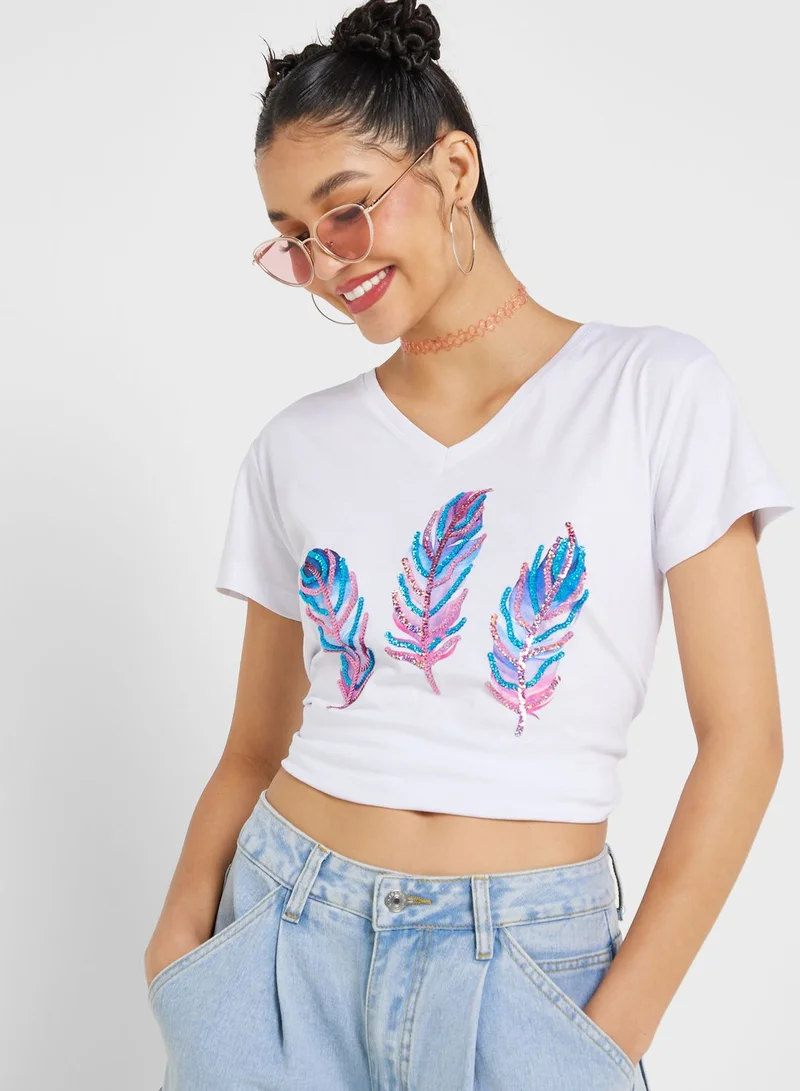 Ginger Urban Minx Sequin Graphic Detail T-Shirt