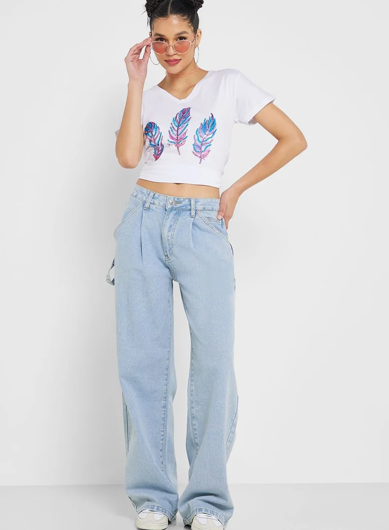Ginger Urban Minx Sequin Graphic Detail T-Shirt