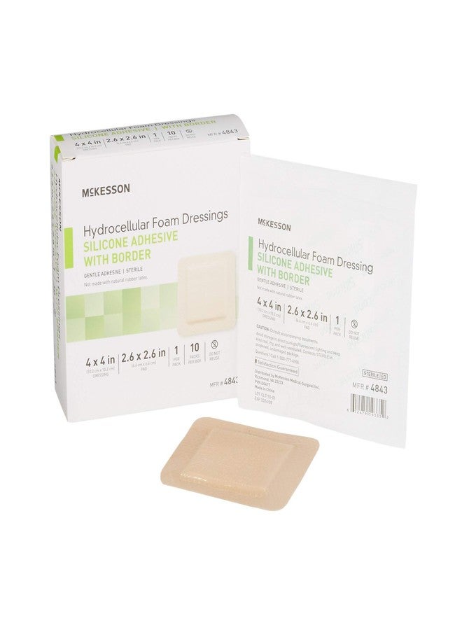 McKesson Hydrocellular Foam Dressings, Sterile, Silicone Adhesive with Border, Dimension 4 in x 4 in, Pad 3 in x 3 in, 10 Count, 1 Pack - Image 1
