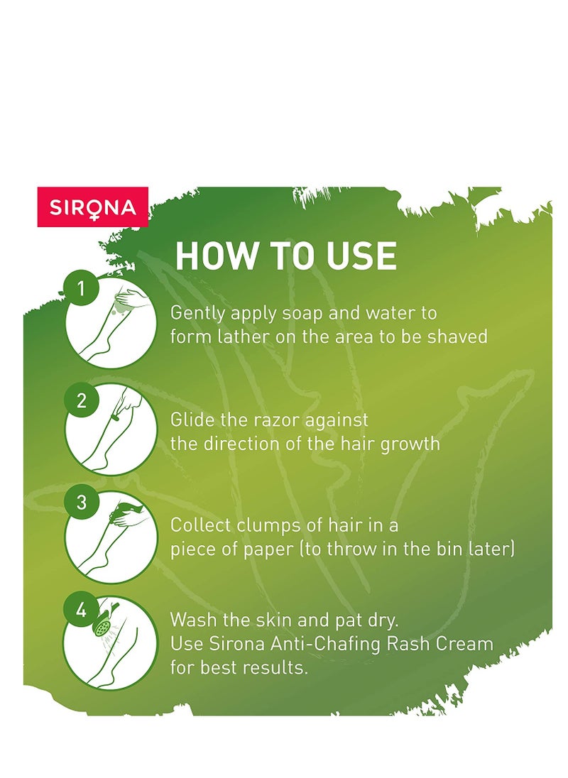 Sirona - Sirona 4 Blade Reusable Razor for Womem with Aloe Boost For Smooth Arms, Legs & Bikini Line (Reusable Razor, Pack of 3) - Image 1