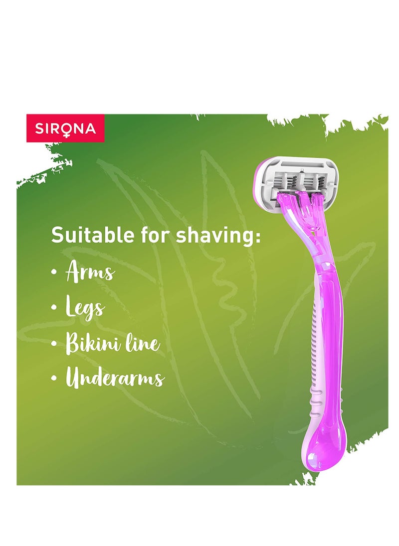 Sirona - Sirona 4 Blade Reusable Razor for Womem with Aloe Boost For Smooth Arms, Legs & Bikini Line (Reusable Razor, Pack of 3) - Image 1