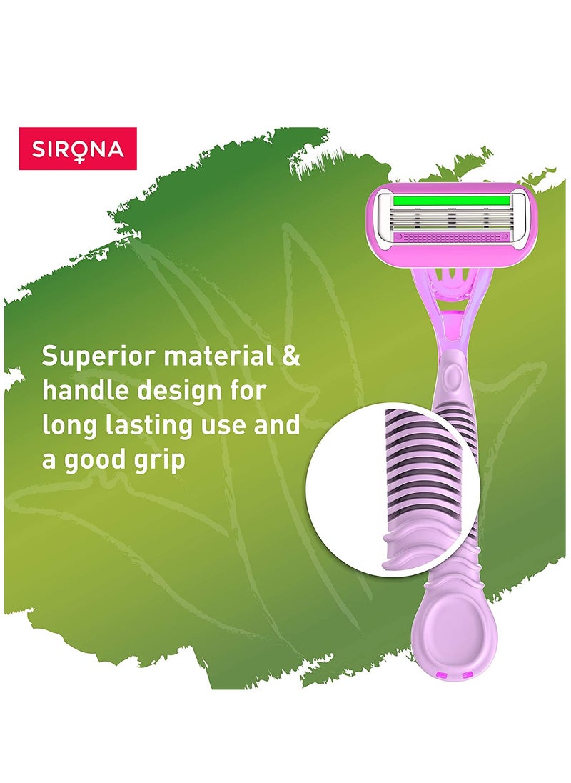Sirona - Sirona 4 Blade Reusable Razor for Womem with Aloe Boost For Smooth Arms, Legs & Bikini Line (Reusable Razor, Pack of 3) - Image 1