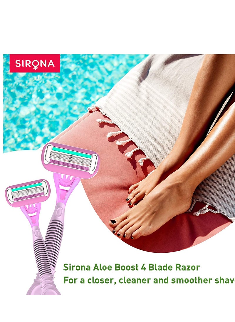 Sirona - Sirona 4 Blade Reusable Razor for Womem with Aloe Boost For Smooth Arms, Legs & Bikini Line (Reusable Razor, Pack of 3) - Image 1