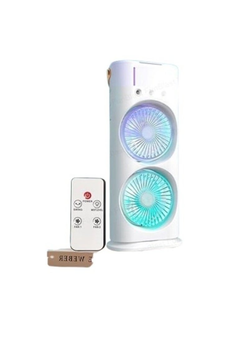 Portable Desk Fan, Dual-Mounted Water Mist Air Cooler with 3 Speed ​​Control and 7 Color Lights, 120° Rotating Portable Air Conditioner, USB Rechargeable for Room, Office and Car Use