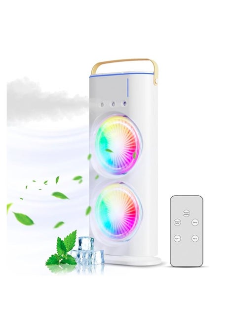 Portable Desk Fan, Dual-Mounted Water Mist Air Cooler with 3 Speed ​​Control and 7 Color Lights, 120° Rotating Portable Air Conditioner, USB Rechargeable for Room, Office and Car Use