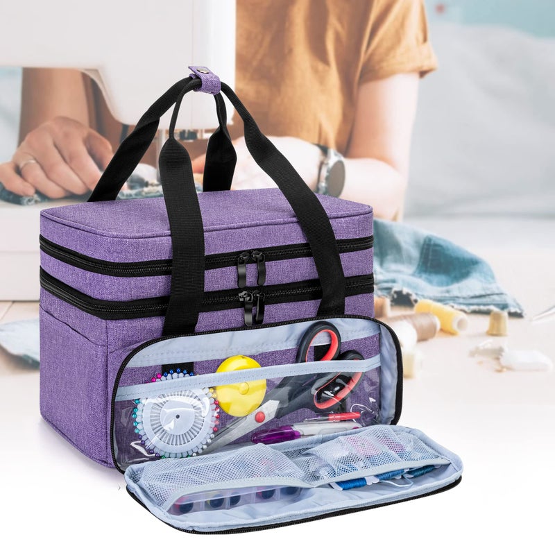 BAFASO Double Layer Sewing Accessories Organizer with 2 Detachable Pouches, Large Sewing Storage Bag for Sewing Tools (Bag ONLY), Purple - Image 4