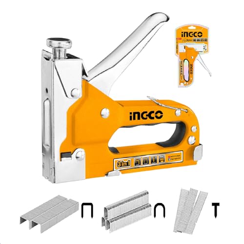 INGCO Stapler, 3 in 1 Nail Gun with 600 Staples, for Wood, Furniture - Image 1