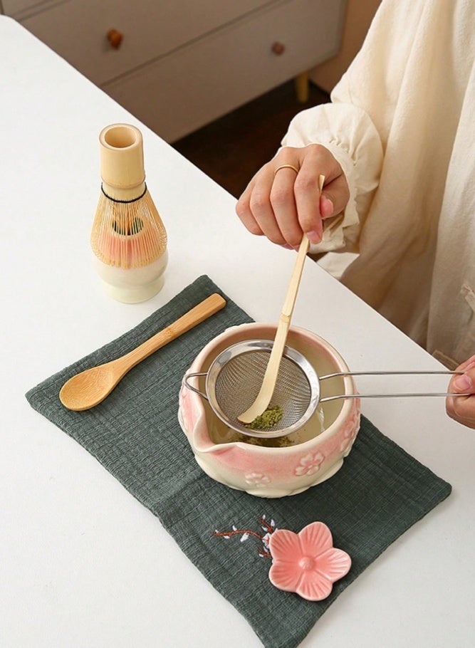 ميدي مجموعة وعاء ماتشا بزهور الكرز الوردية الباستيلية 8 قطع، مناسبة لصنع ماتشا لاتيه، هدية مثالية لعشاق الماتشا، أداة طقوس شاي عصر سونغ، مثالية للمبتدئين في الماتشا - Image 5