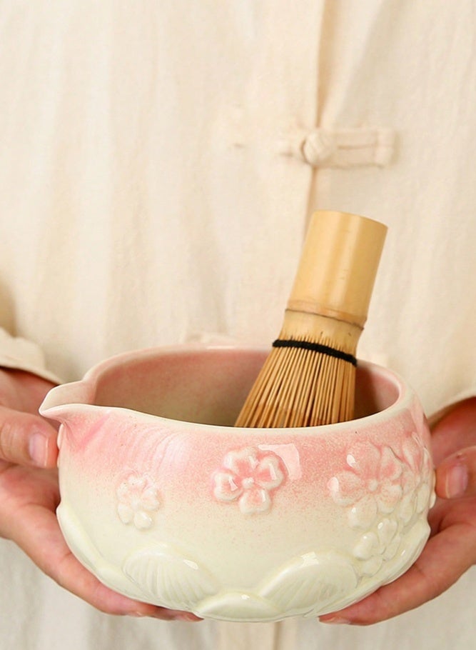 ميدي مجموعة وعاء ماتشا بزهور الكرز الوردية الباستيلية 8 قطع، مناسبة لصنع ماتشا لاتيه، هدية مثالية لعشاق الماتشا، أداة طقوس شاي عصر سونغ، مثالية للمبتدئين في الماتشا - Image 3