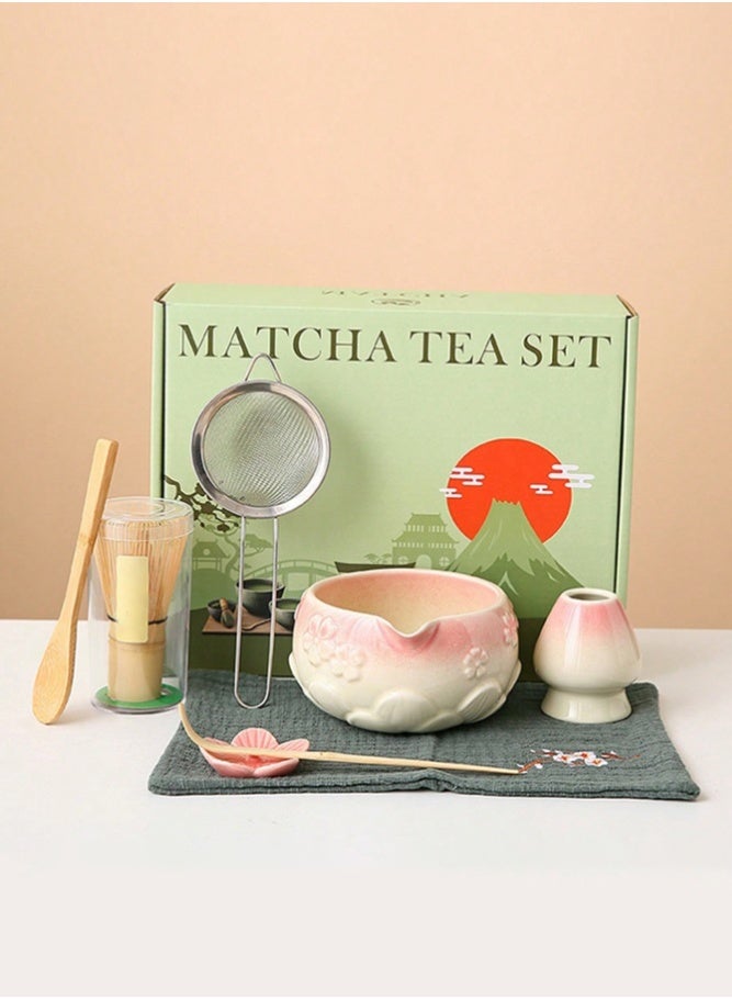 ميدي مجموعة وعاء ماتشا بزهور الكرز الوردية الباستيلية 8 قطع، مناسبة لصنع ماتشا لاتيه، هدية مثالية لعشاق الماتشا، أداة طقوس شاي عصر سونغ، مثالية للمبتدئين في الماتشا - Image 2