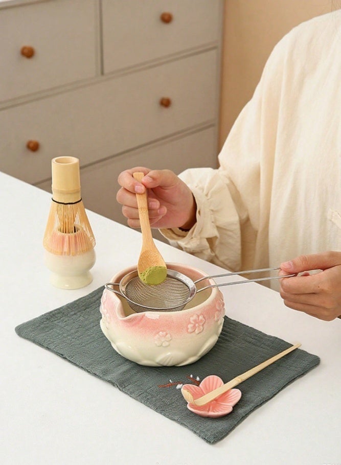 ميدي مجموعة وعاء ماتشا بزهور الكرز الوردية الباستيلية 8 قطع، مناسبة لصنع ماتشا لاتيه، هدية مثالية لعشاق الماتشا، أداة طقوس شاي عصر سونغ، مثالية للمبتدئين في الماتشا - Image 4