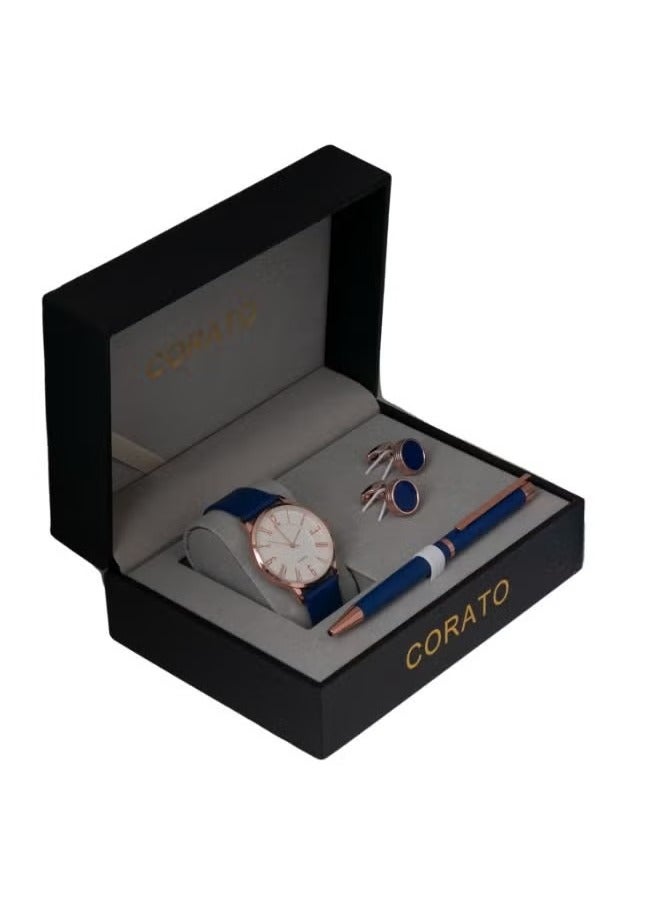 Corato Men's Analog Wrist Watch With Pen And Cufflinks Set