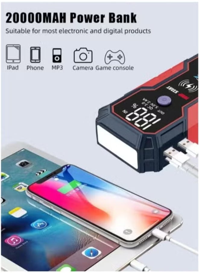 تايجر Car Jump Starter 28000mAh Battery Pack – Heavy-Duty 12V Emergency Power Booster for All Gas & Up to 8.0L Diesel Engines – Portable Water-Resistant Jump Starter with USB QC 3.0, LED Flashlight & 200W Power Bank – Multi-Function Car & SUV Battery Charger  - Image 2