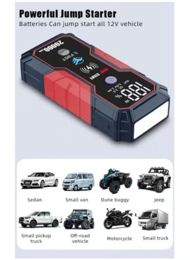 تايجر Car Jump Starter 28000mAh Battery Pack – Heavy-Duty 12V Emergency Power Booster for All Gas & Up to 8.0L Diesel Engines – Portable Water-Resistant Jump Starter with USB QC 3.0, LED Flashlight & 200W Power Bank – Multi-Function Car & SUV Battery Charger  - Image 3