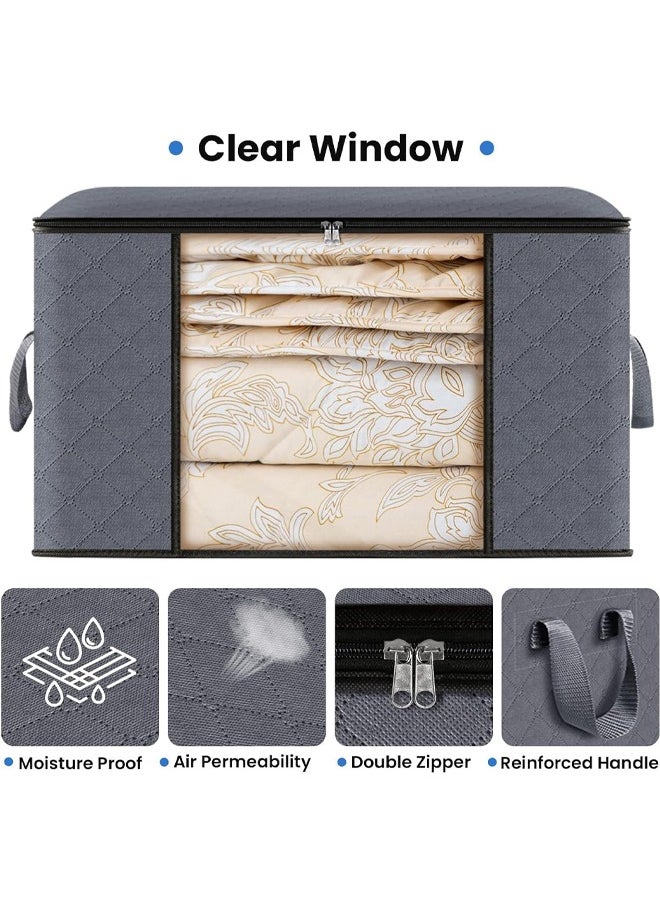 HQ-GAMING - Storage Bag Large Capacity Sized Bags Clothes Storage Organizers Closet Storage Bag with Reinforced Handle for Comforters, Blankets, Bedding, Foldable with Double Zipper, Clear Window, 3Pcs (Green) - Image 1