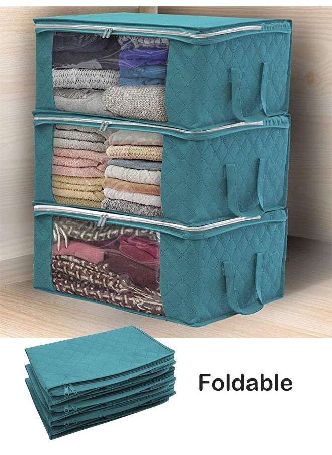 HQ-GAMING - Storage Bag Large Capacity Sized Bags Clothes Storage Organizers Closet Storage Bag with Reinforced Handle for Comforters, Blankets, Bedding, Foldable with Double Zipper, Clear Window, 3Pcs (Green) - Image 1