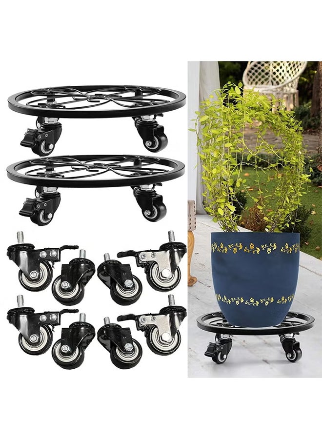 Generic 2 Packs Potted Plant Stand With Wheels , Indoor Iron Flowerpot Holder Rustproof Durable Heavy Duty Metal Garden Container Outdoor Decorative Round Supports for Planter  - Image 1