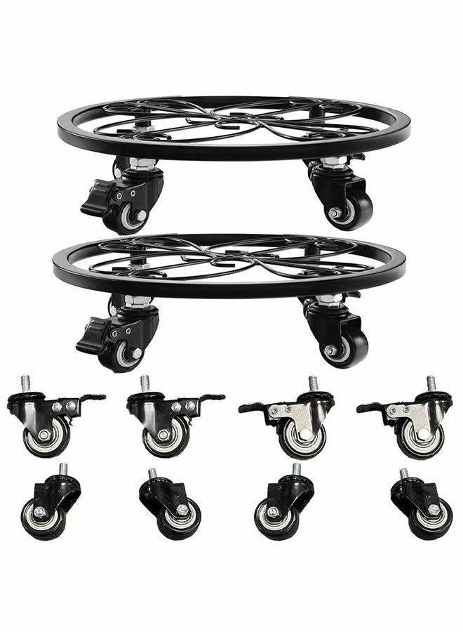 Generic 2 Packs Potted Plant Stand With Wheels , Indoor Iron Flowerpot Holder Rustproof Durable Heavy Duty Metal Garden Container Outdoor Decorative Round Supports for Planter  - Image 2
