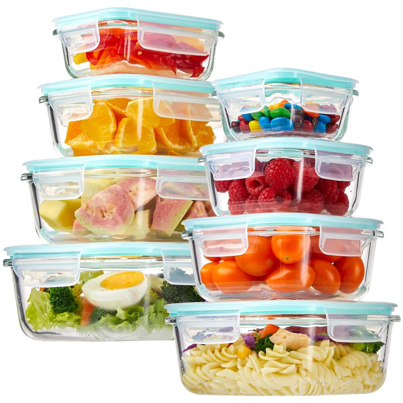 YUNCANG 8 Pack Glass Food Storage Containers with Lids, 5oz to 35oz Meal Prep Containers, Airtight Bento Boxes with Leak Proof Locking for Microwave, Oven, Freezer and Dishwasher, BPA Free - Image 1