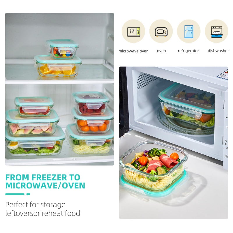 YUNCANG 8 Pack Glass Food Storage Containers with Lids, 5oz to 35oz Meal Prep Containers, Airtight Bento Boxes with Leak Proof Locking for Microwave, Oven, Freezer and Dishwasher, BPA Free - Image 3