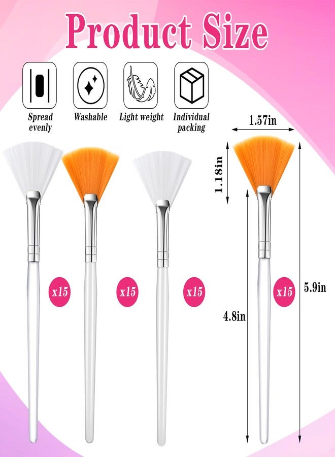 Elesunory 60 Pieces Fan Brushes, Soft Fan Brushes for Facials, Facial Applicator Brush for Women Girls, Facial Brushes Esthetician for Mud Clay Mask, Makeup, Yellow, White - Image 3