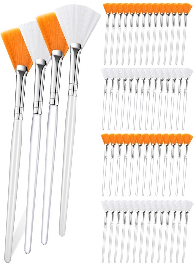 Elesunory 60 Pieces Fan Brushes, Soft Fan Brushes for Facials, Facial Applicator Brush for Women Girls, Facial Brushes Esthetician for Mud Clay Mask, Makeup, Yellow, White - Image 1
