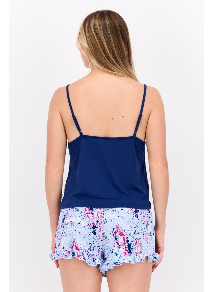 French Affair Women 2 Piece Allover Print Top And Bottom Set, Navy  - Image 3