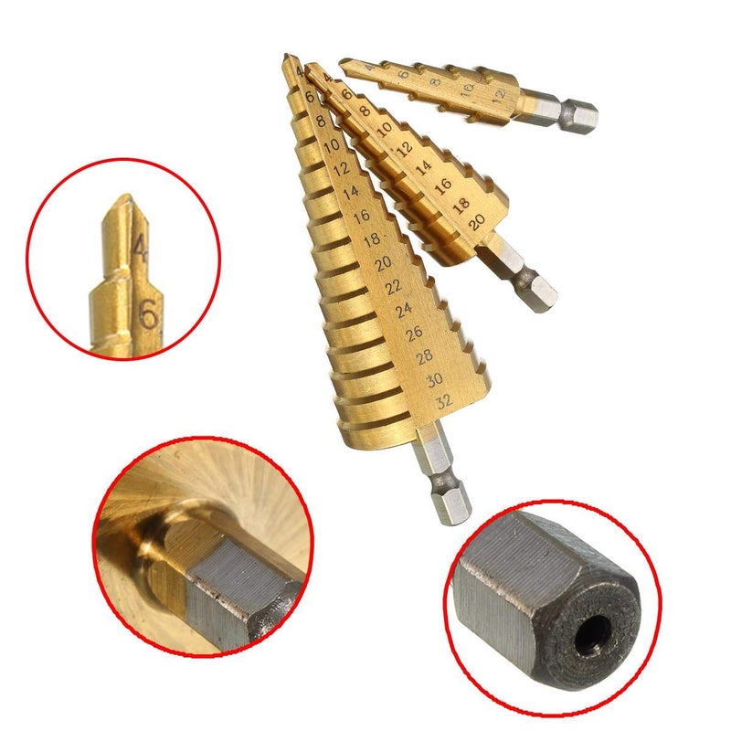 YADAV 3PCS Hexagon Shank Straight Slot Step Drill Bit HSS Pagoda 412420432MM - Image 4
