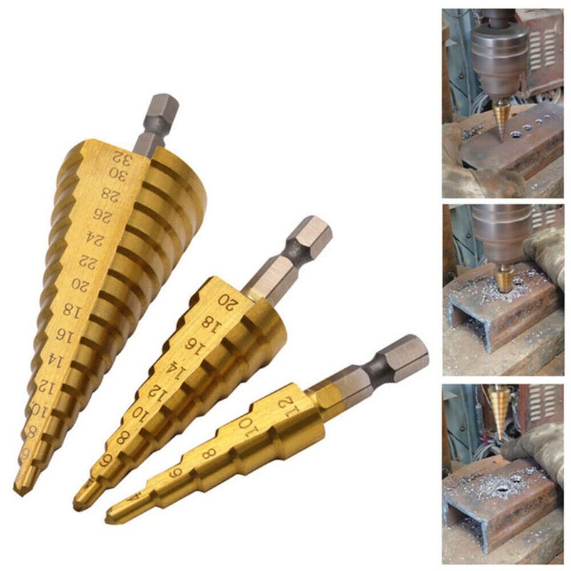 YADAV 3PCS Hexagon Shank Straight Slot Step Drill Bit HSS Pagoda 412420432MM - Image 2