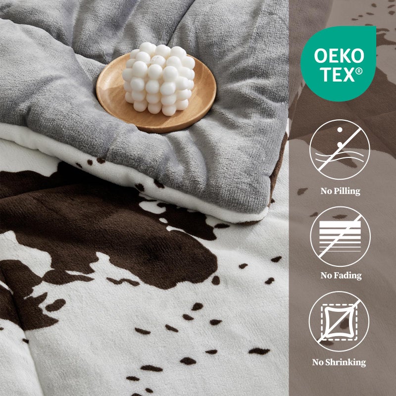 Petrichor Velvet Flannel Queen Comforter Set- Cow Print Western Style Blanket,Luxury Fuzzy Heavy Bedding Set, 3 Pieces Plush Winter Bed Set with Comforter (90"x90") & 2 Pillow Shams (20"x26") - Image 4
