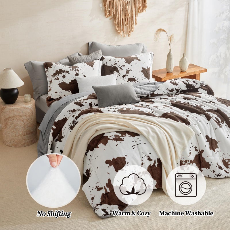 Petrichor Velvet Flannel Queen Comforter Set- Cow Print Western Style Blanket,Luxury Fuzzy Heavy Bedding Set, 3 Pieces Plush Winter Bed Set with Comforter (90"x90") & 2 Pillow Shams (20"x26") - Image 2