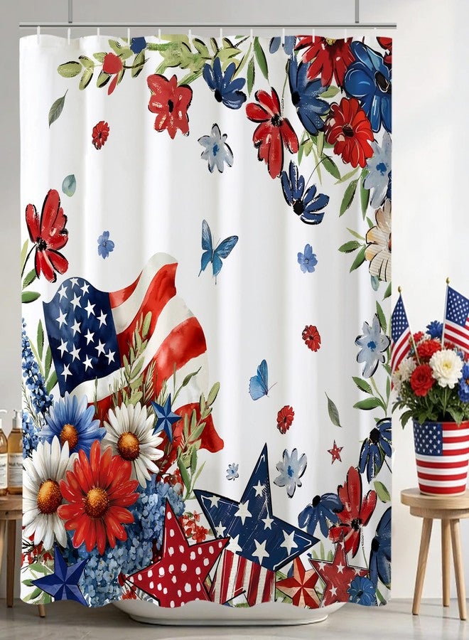 Baccessor Patriotic Floral Shower Curtain 72 W x72 H Inch, God Bless America 4th of July Memorial Day Independence Day Stars Shower Curtain Waterproof Fabric Bathroom Bath Decor with Hooks - Image 3